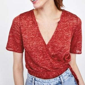 Zara marled red wrap top NWT size large